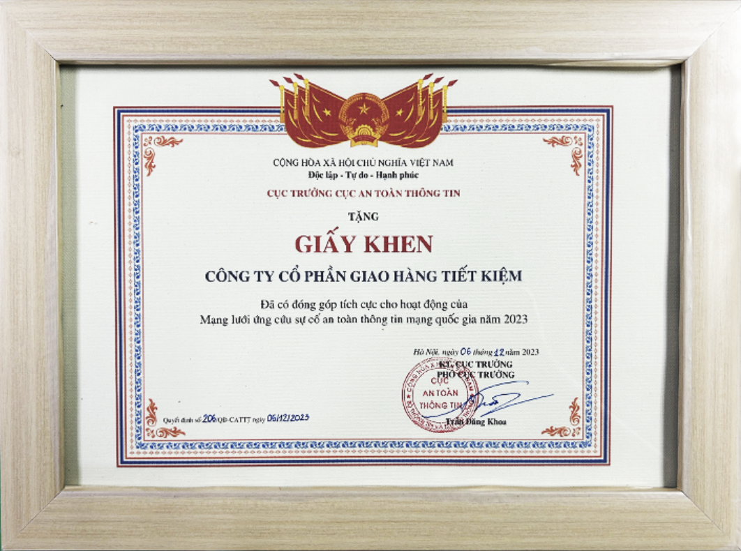 GHTK nhận bằng khen vì đóng góp trong ứng cứu sự cố an toàn thông tin mạng Quốc gia