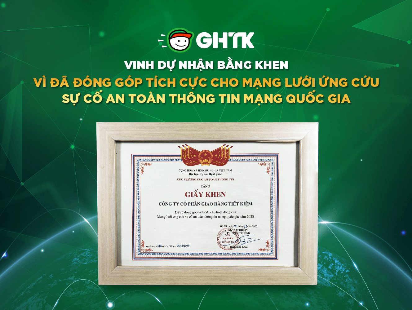 GHTK nhận bằng khen vì đóng góp trong ứng cứu sự cố an toàn thông tin mạng Quốc gia